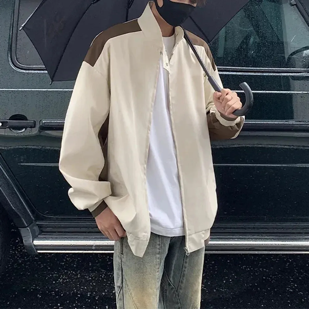 Bonsir Mens Baseball Jacket Patchwork Contrast Color Jacket Autumn Streetwear Thin Casual Button Collar Long Sleeve Coat Men'S Clothing