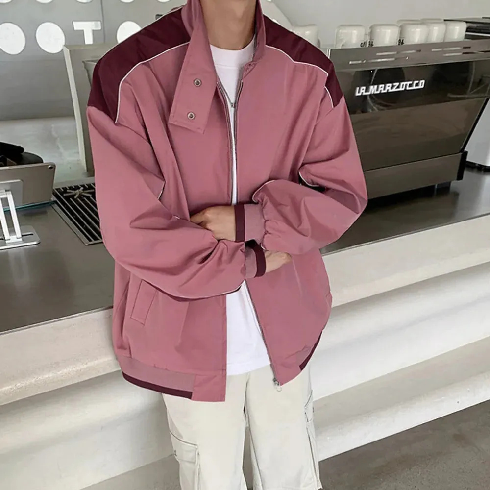 Bonsir Mens Baseball Jacket Patchwork Contrast Color Jacket Autumn Streetwear Thin Casual Button Collar Long Sleeve Coat Men'S Clothing