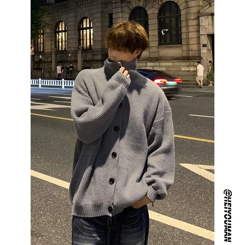 Bonsir Solid Cardigan Sweater Men Korean Lazy Leisure Knitted Sweaters Hip Hop Streetwear Loose Simple Knitwear Coat Male Clothes