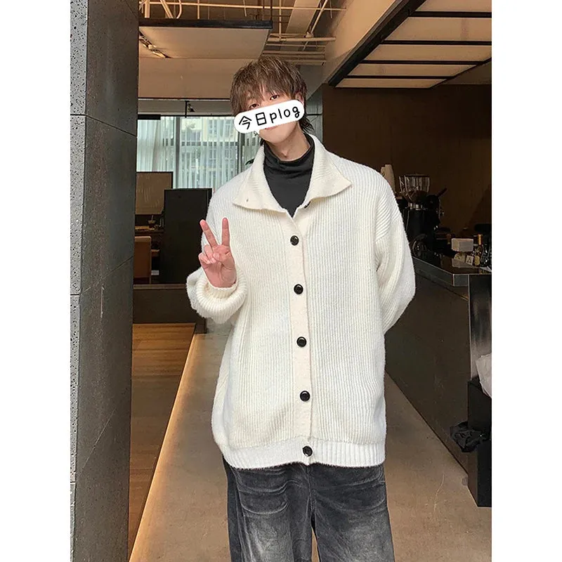 Bonsir Solid Cardigan Sweater Men Korean Lazy Leisure Knitted Sweaters Hip Hop Streetwear Loose Simple Knitwear Coat Male Clothes