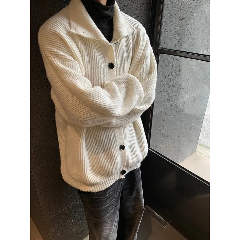 Bonsir Solid Cardigan Sweater Men Korean Lazy Leisure Knitted Sweaters Hip Hop Streetwear Loose Simple Knitwear Coat Male Clothes
