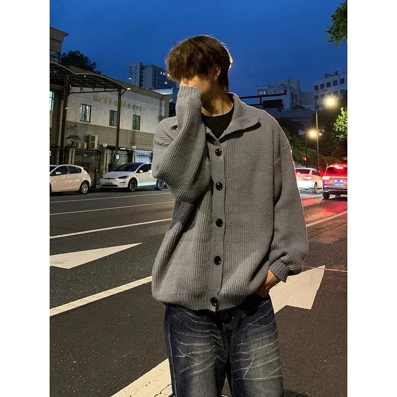 Bonsir Solid Cardigan Sweater Men Korean Lazy Leisure Knitted Sweaters Hip Hop Streetwear Loose Simple Knitwear Coat Male Clothes