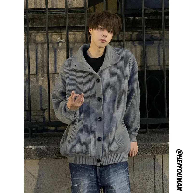 Bonsir Solid Cardigan Sweater Men Korean Lazy Leisure Knitted Sweaters Hip Hop Streetwear Loose Simple Knitwear Coat Male Clothes