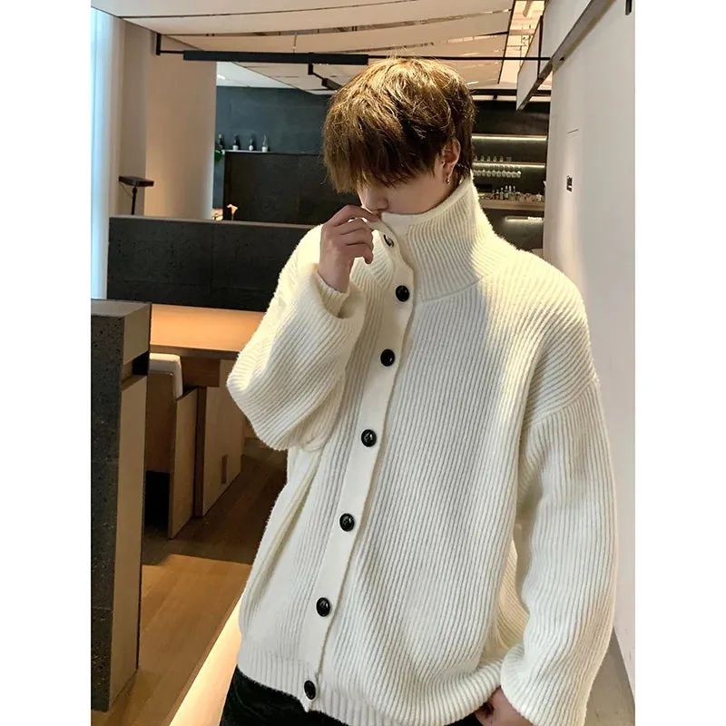 Bonsir Solid Cardigan Sweater Men Korean Lazy Leisure Knitted Sweaters Hip Hop Streetwear Loose Simple Knitwear Coat Male Clothes