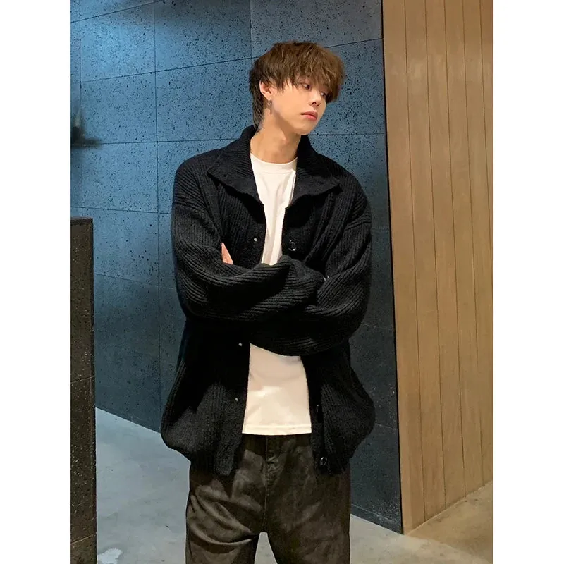 Bonsir Solid Cardigan Sweater Men Korean Lazy Leisure Knitted Sweaters Hip Hop Streetwear Loose Simple Knitwear Coat Male Clothes