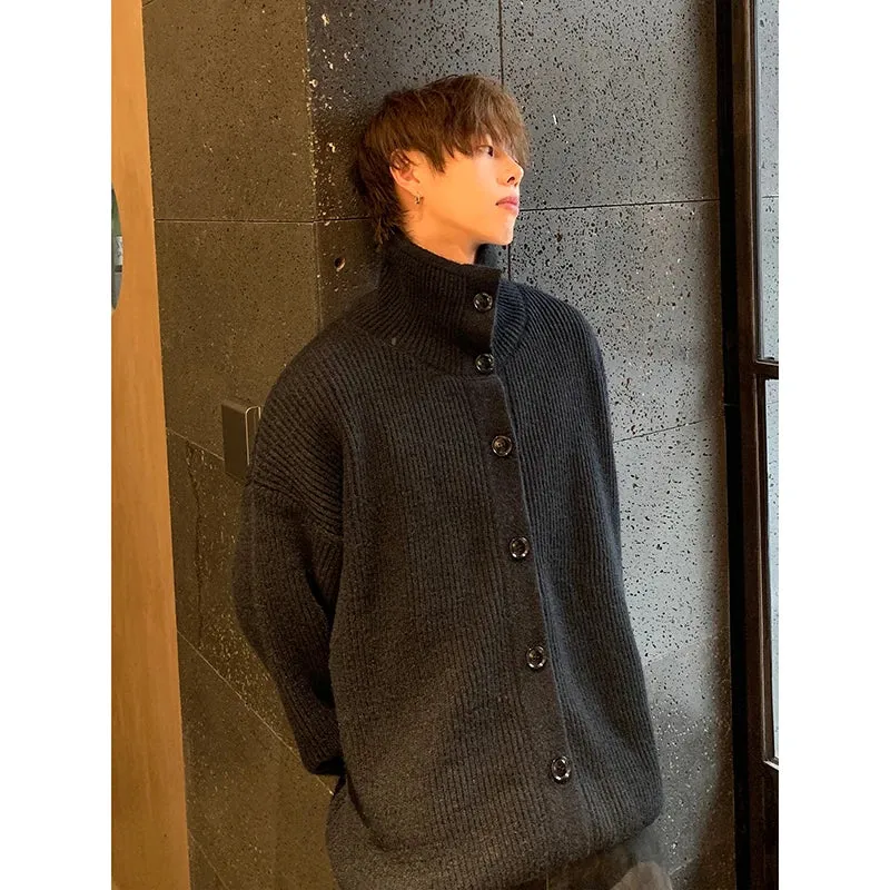 Bonsir Solid Cardigan Sweater Men Korean Lazy Leisure Knitted Sweaters Hip Hop Streetwear Loose Simple Knitwear Coat Male Clothes