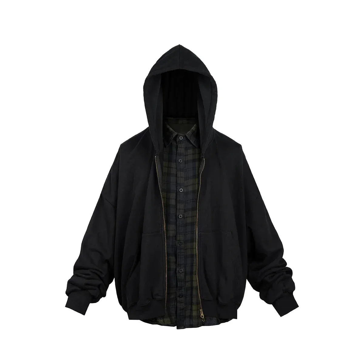 Bonsir Streetwear Contrast Color Fake Two Pieces Shirts Jacket for Men and Women Patchwork Loose Casual Windbreaker Hooded Coat