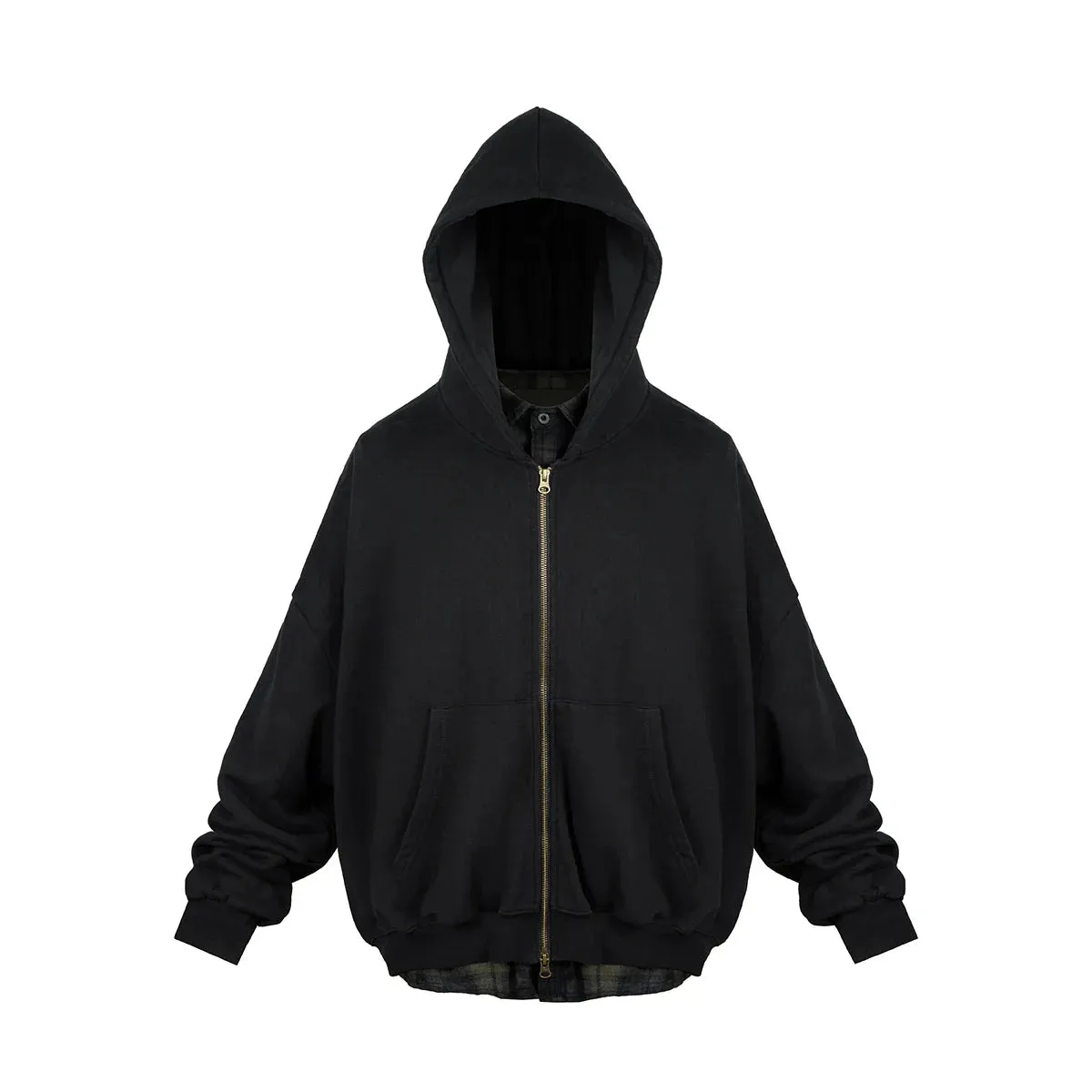 Bonsir Streetwear Contrast Color Fake Two Pieces Shirts Jacket for Men and Women Patchwork Loose Casual Windbreaker Hooded Coat