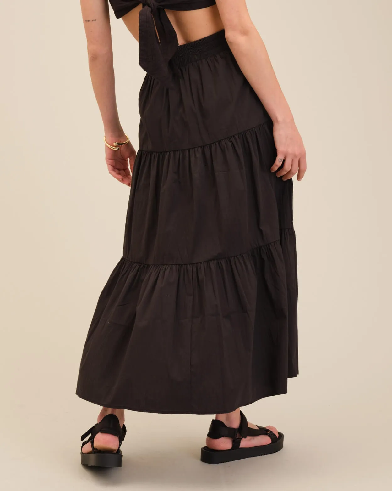 Button-Front Tiered Maxi Skirt