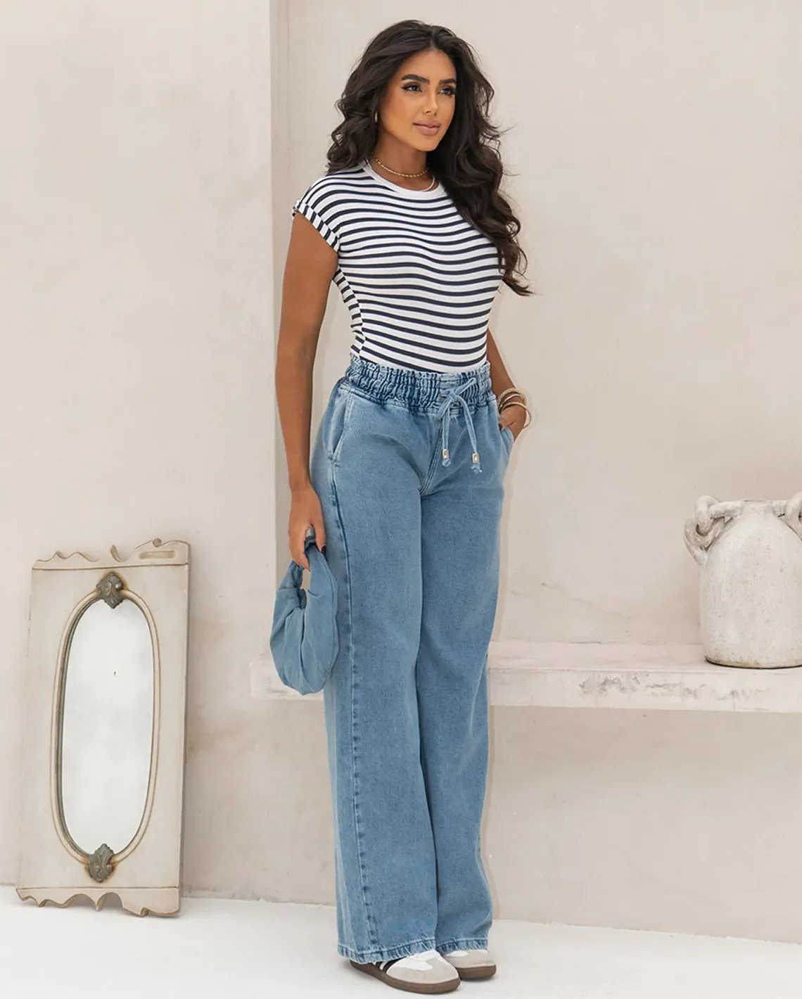 Calça Consciência Jeans Wide Leg Com Elástico e Cordão 23391  (CO/C)