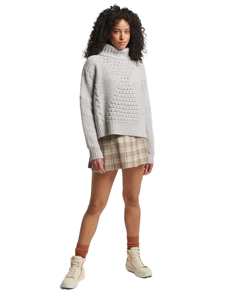 Chunky Cable Roll Neck Jumper in Off White