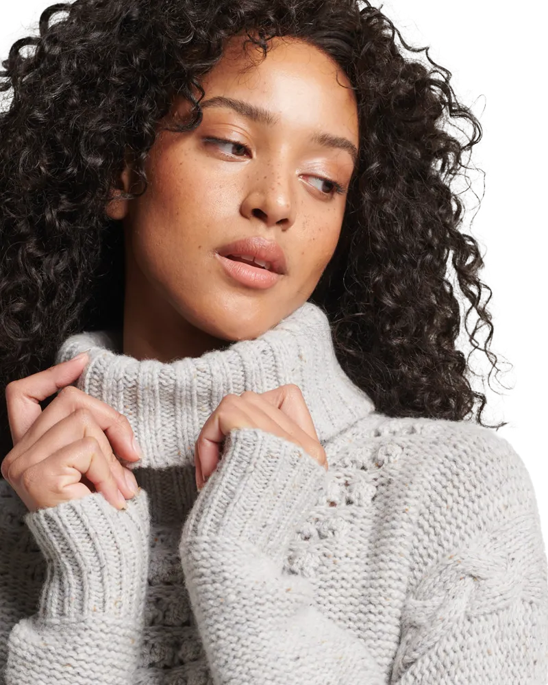 Chunky Cable Roll Neck Jumper in Off White