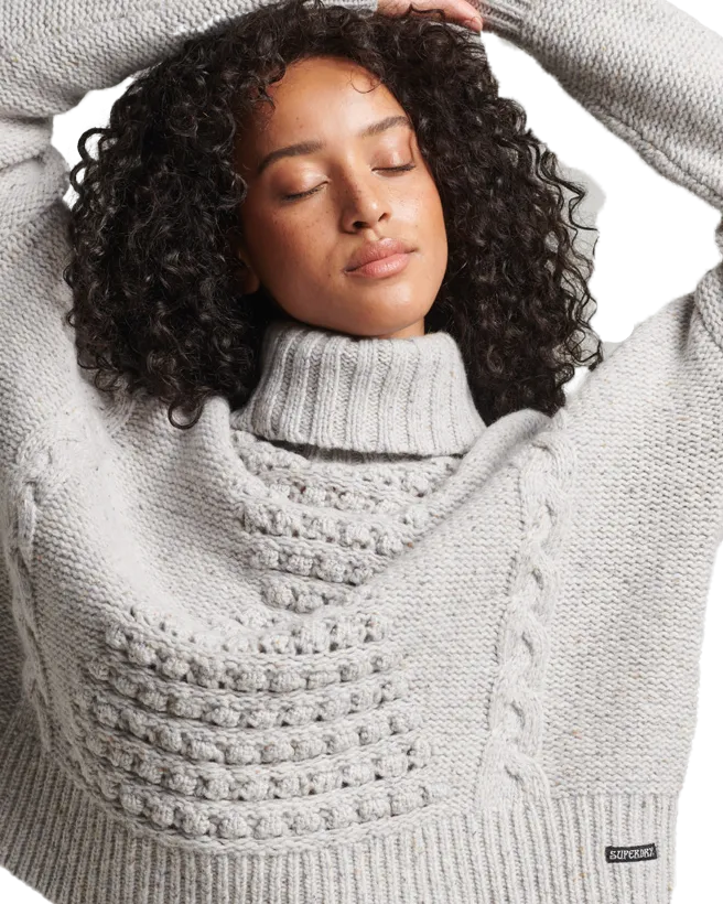 Chunky Cable Roll Neck Jumper in Off White