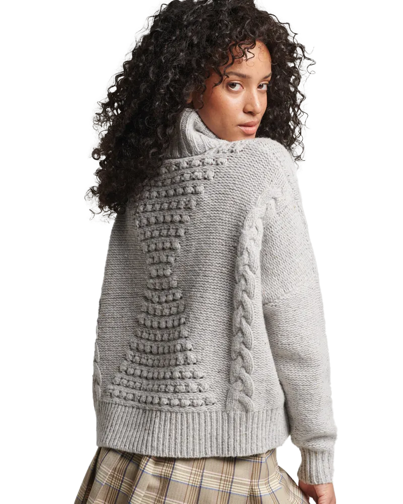 Chunky Cable Roll Neck Jumper in Off White
