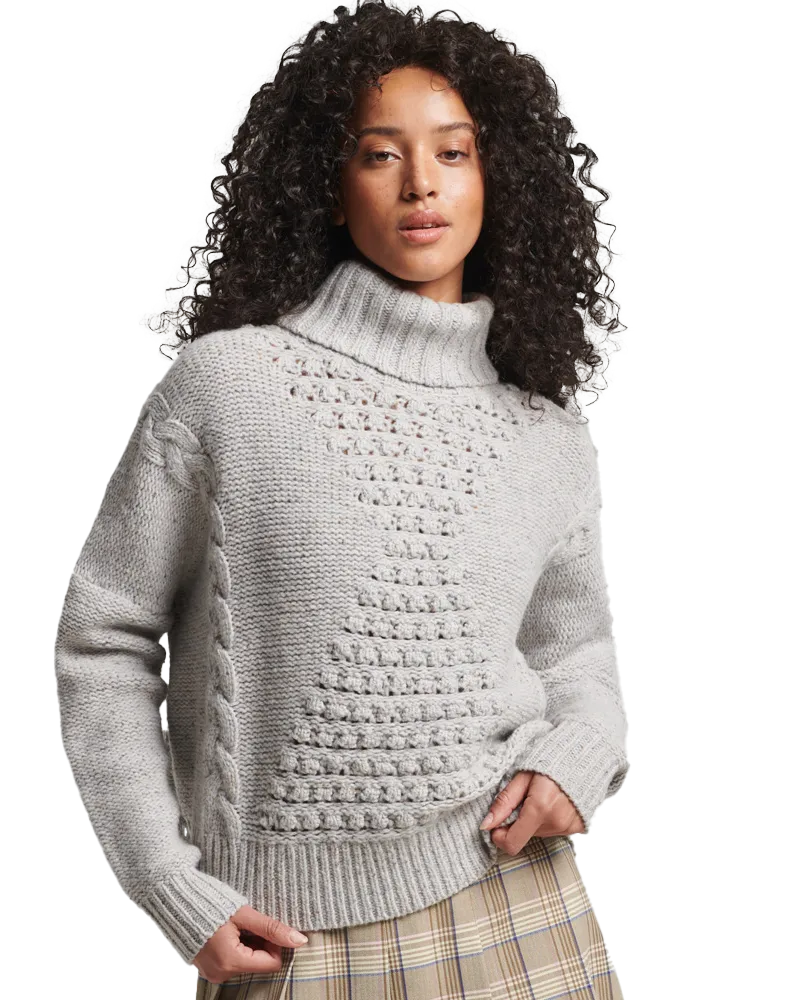 Chunky Cable Roll Neck Jumper in Off White
