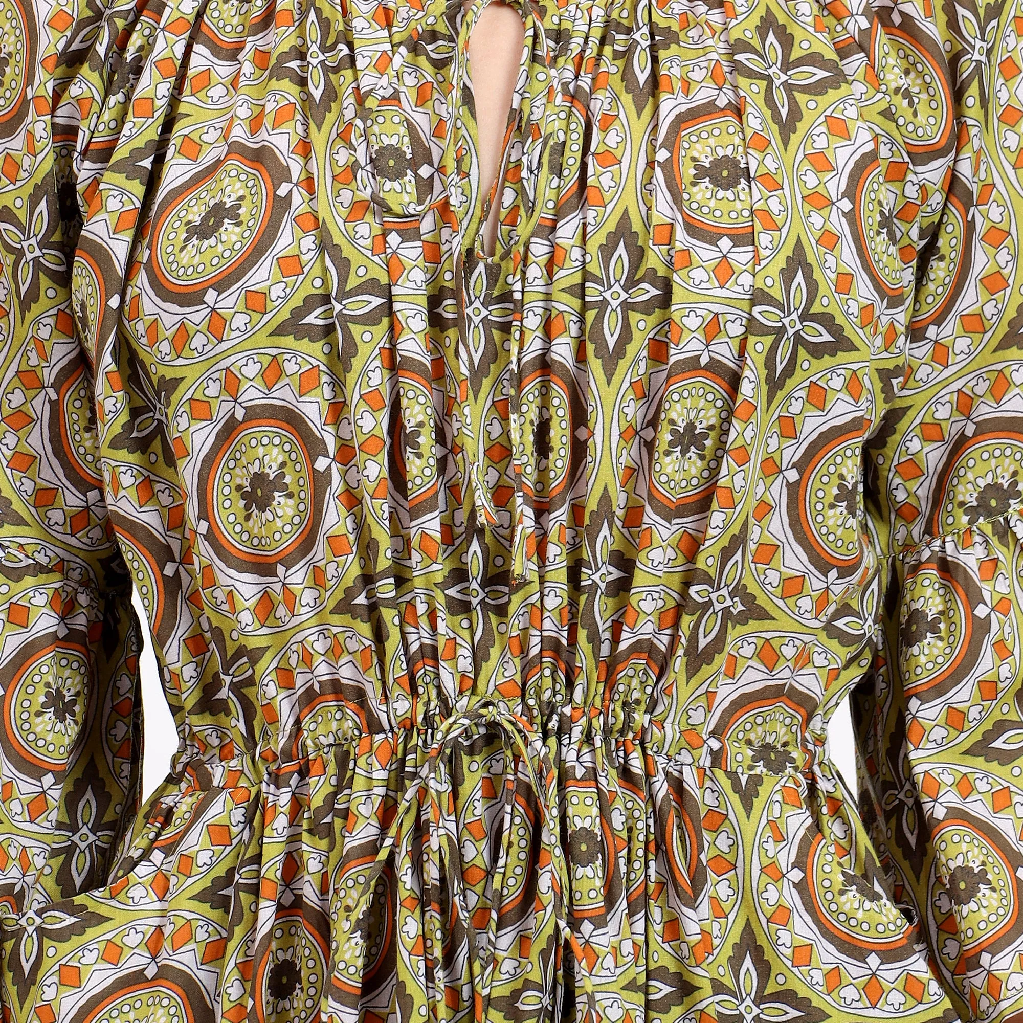 Claudia Mustard Handblock Cotton Maxi Dress