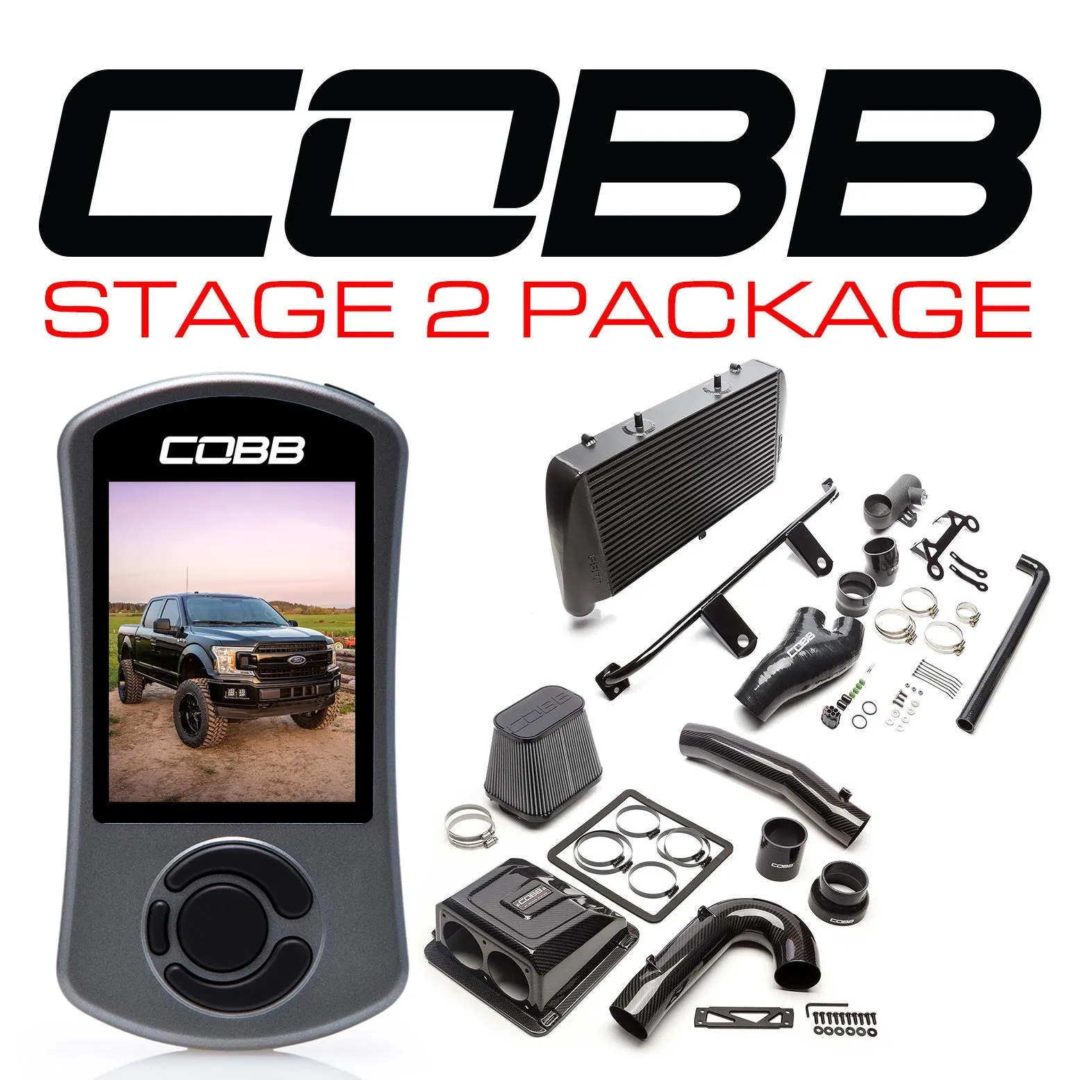 Cobb Tuning  Ford Stage 2 Redline Carbon Fiber Power Package Black F-150 Ecoboost 3.5L 2020 - FOR0070020BK-RED