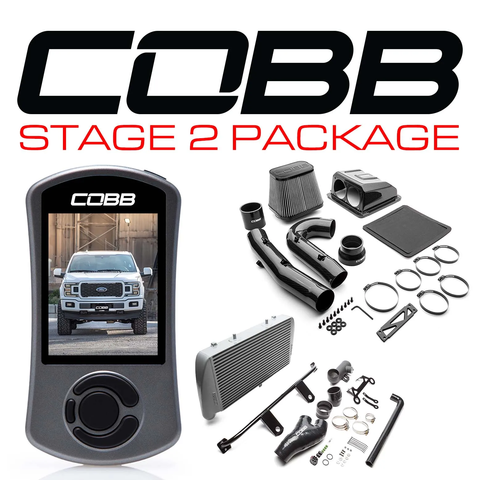 Cobb Tuning  Ford Stage 2 Redline Carbon Fiber Power Package Silver F-150 2.7L 2018-2020 - FOR0080020SL-RED