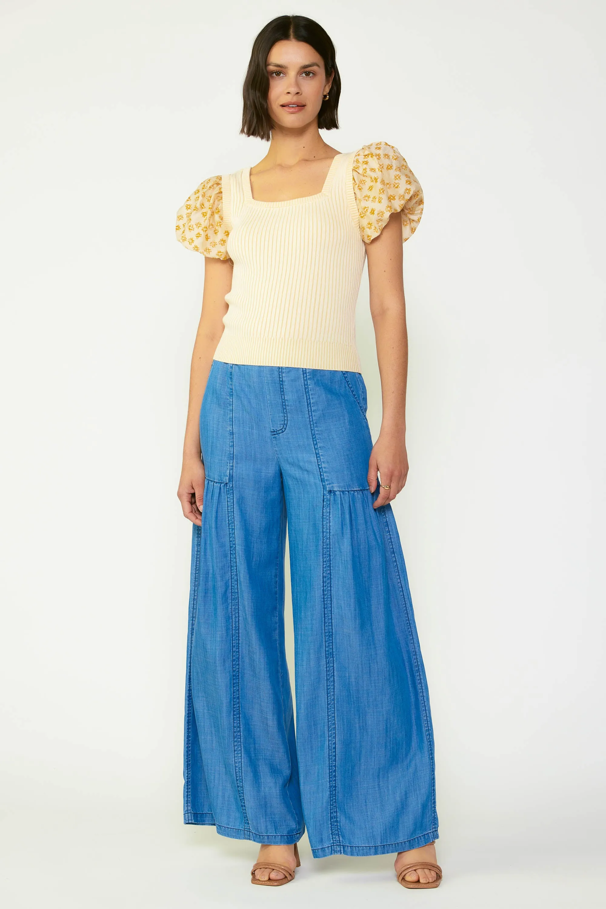 Constrast Puff Sleeve Sweater Top