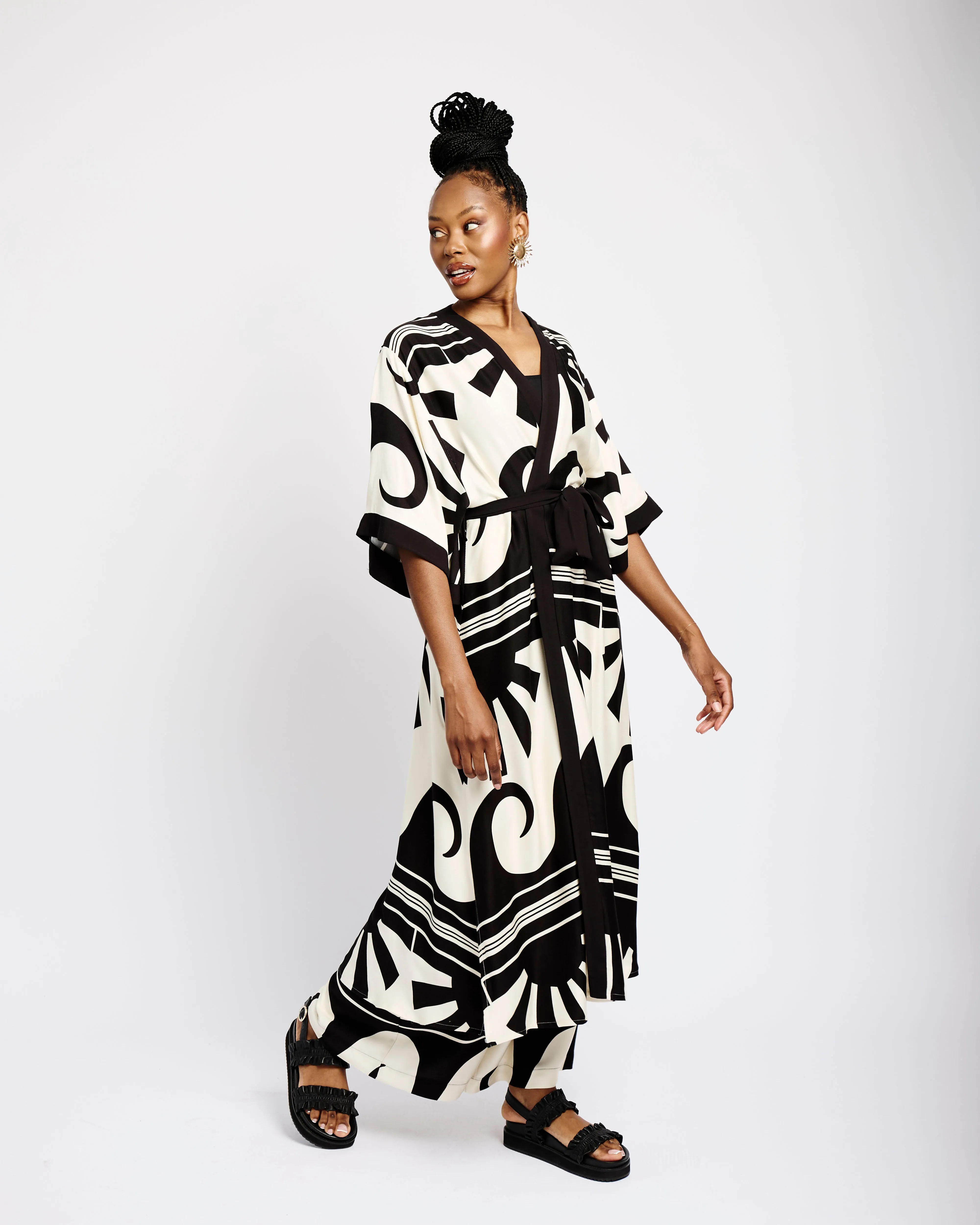 Contrast Edge Maxi Kimono