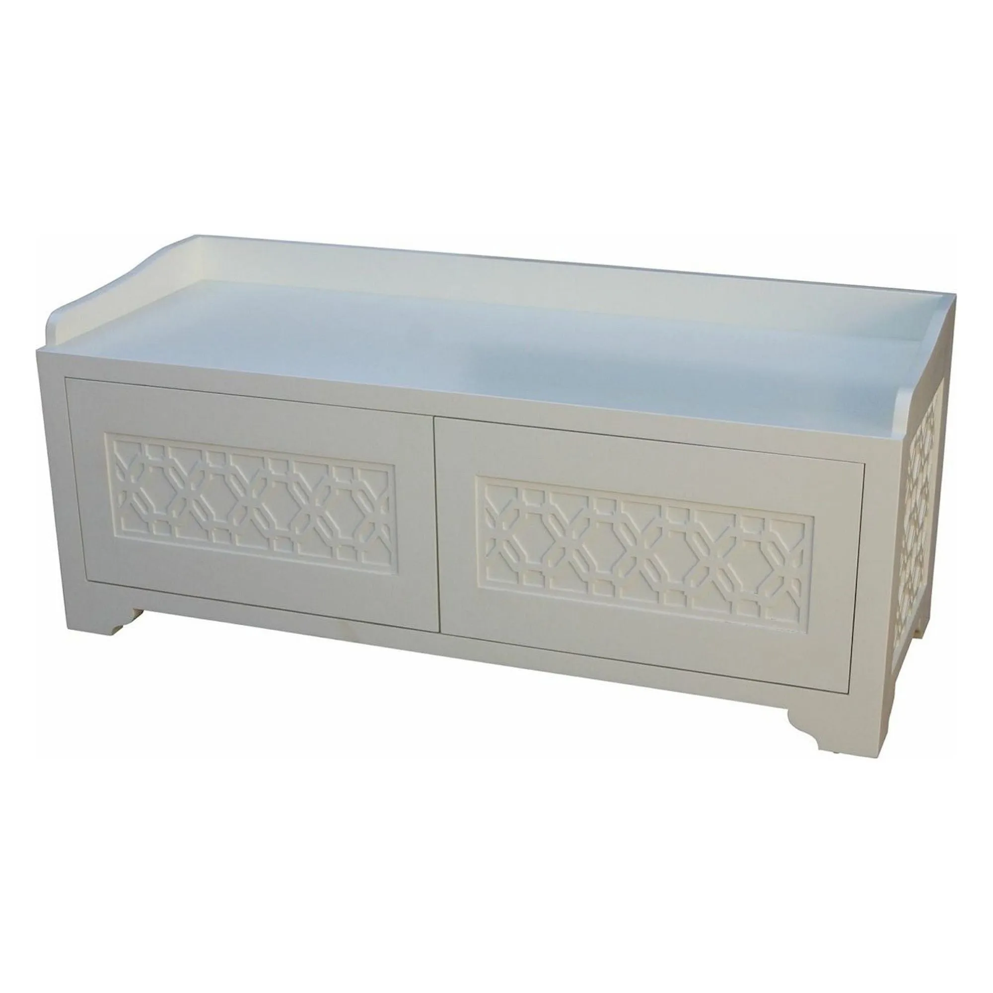 Custom Bedroom Storage Bench with Geometric Lattice Tracery