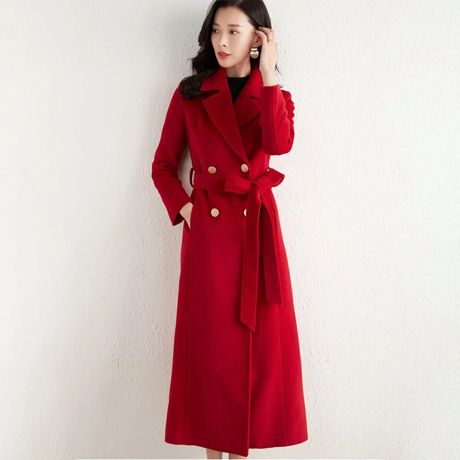 Dana Wool Blend Double Breasted Belted Long Coat