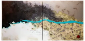 Domiziani Lava Stone Rectangular 87" x 44" Tabletop, 2 Pieces - Roccia Acqua