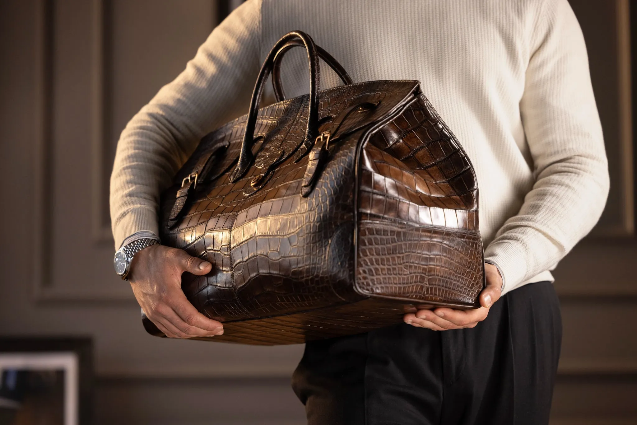 Duffle Bag - Alligator Patina Dark Brown