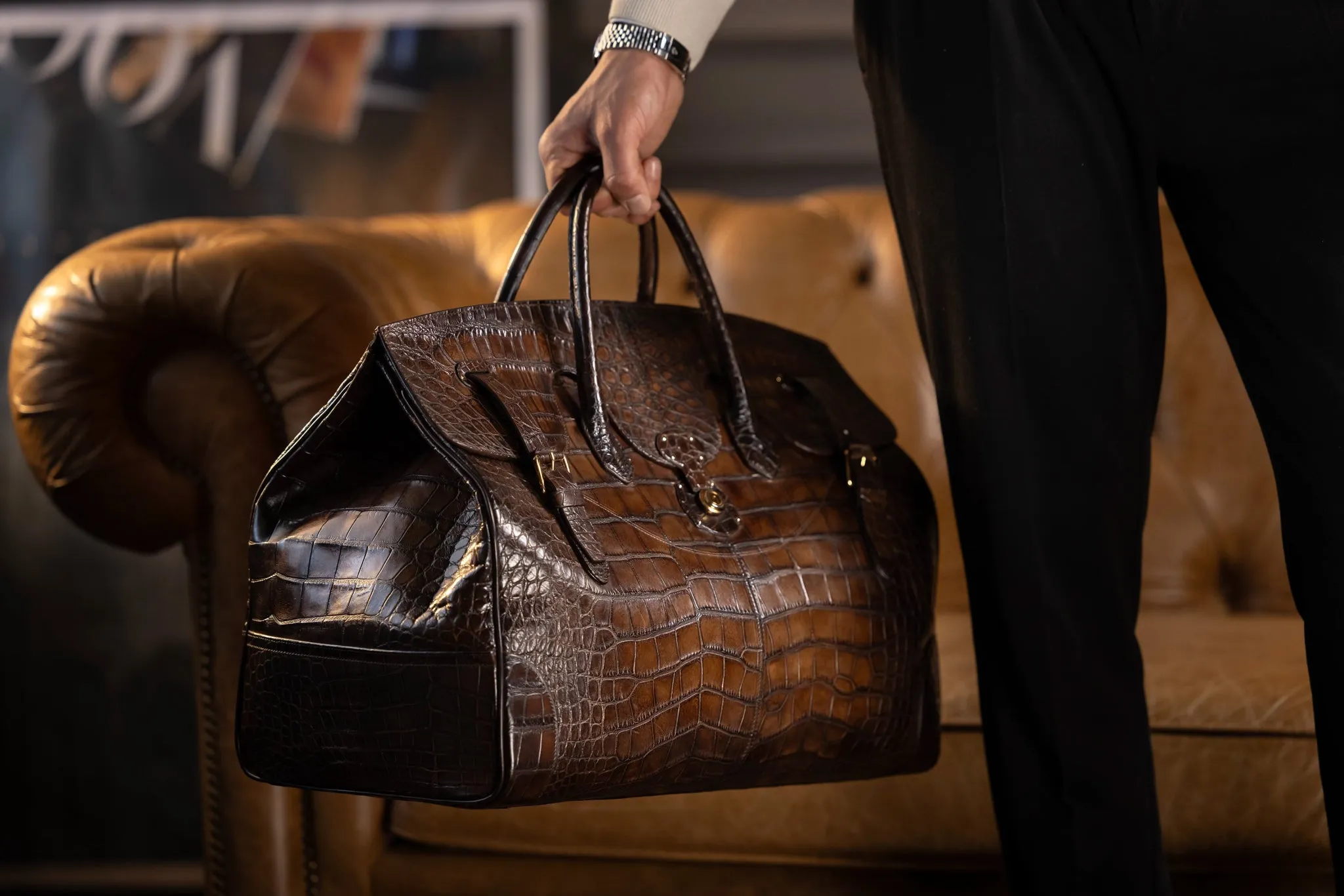 Duffle Bag - Alligator Patina Dark Brown