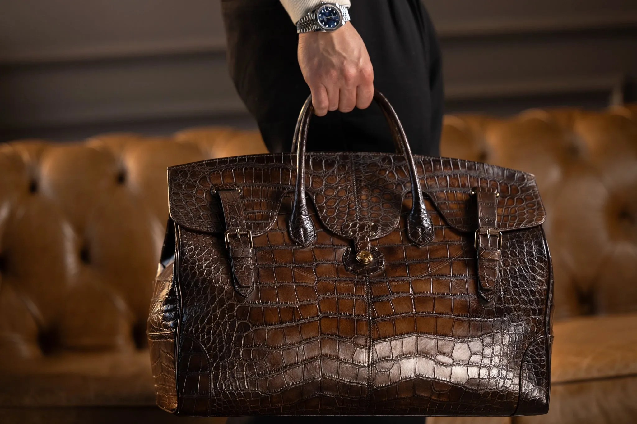 Duffle Bag - Alligator Patina Dark Brown