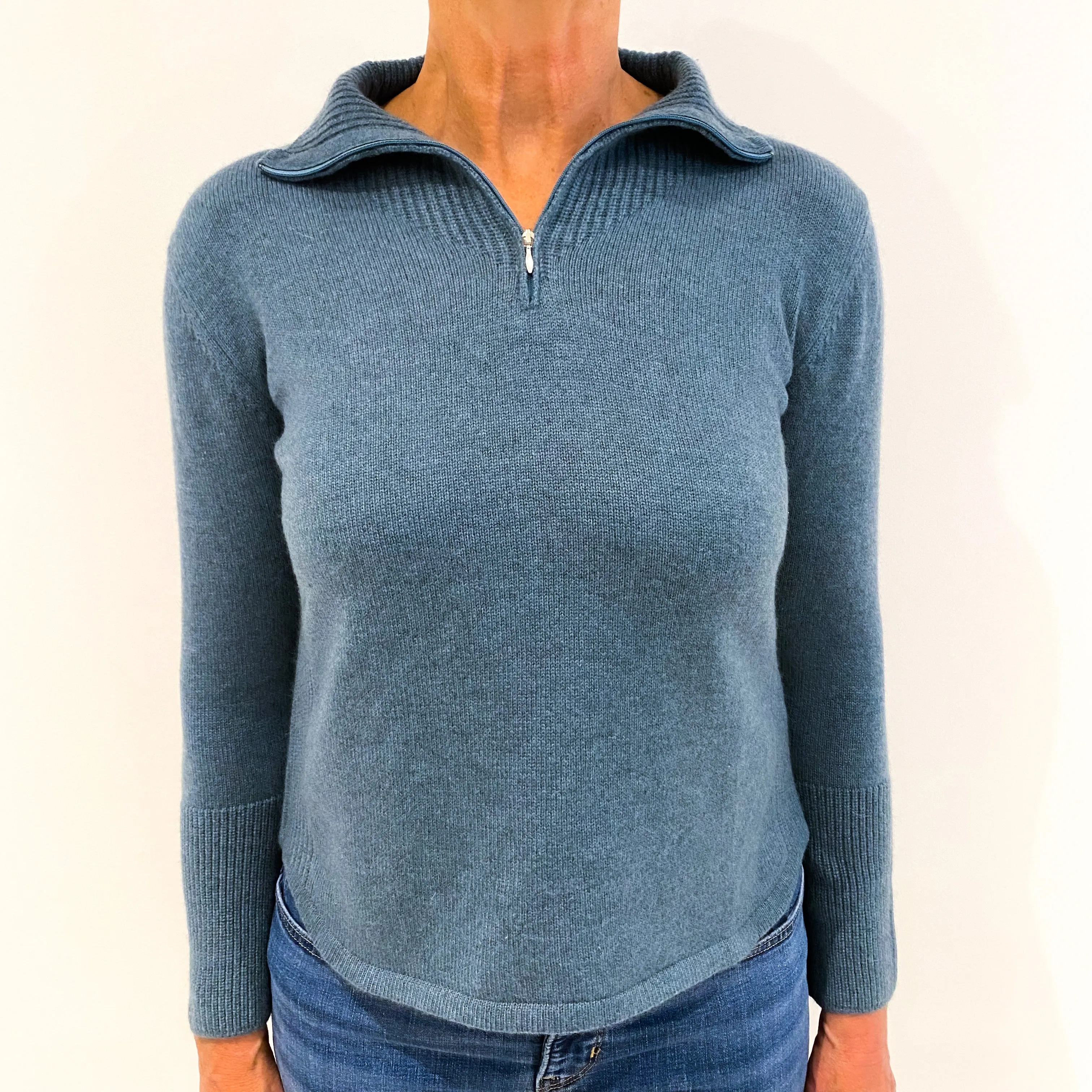 Dusky Blue Cashmere 1/4 Zip Jumper Medium