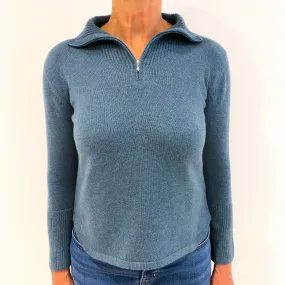 Dusky Blue Cashmere 1/4 Zip Jumper Medium