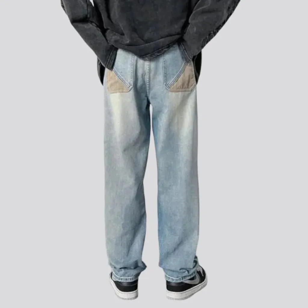 Embroidered-back-pockets stonewashed jeans