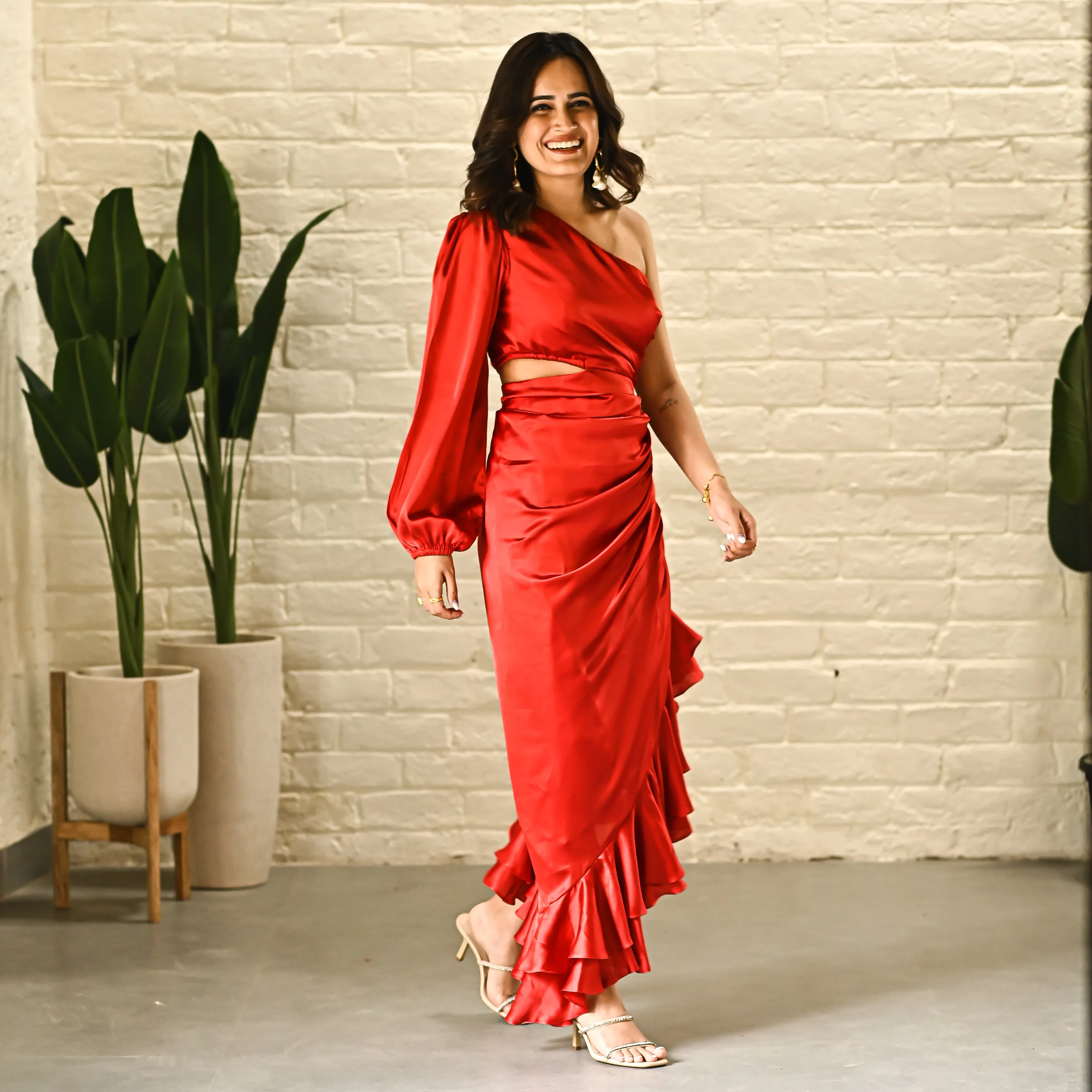 Eva Red Satin Dress