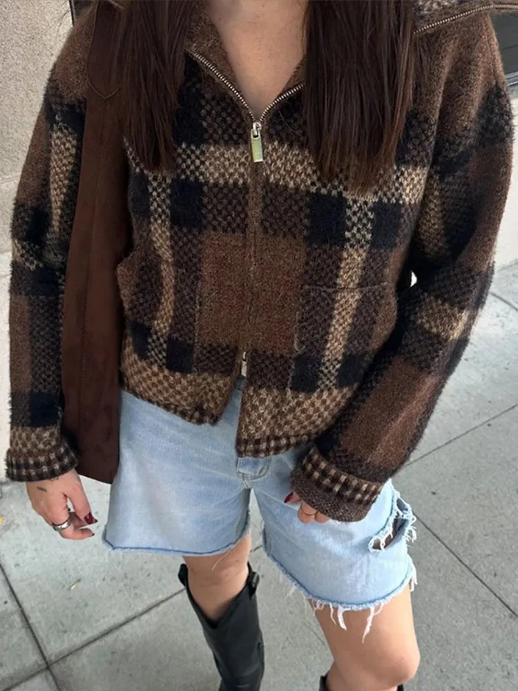 Fashionkova Plaid  Jacket Woman Coat Single Breasted Office Lapel Pocket Casual Thicken Top Ladies Spring High Street Warm Streetwear 2025