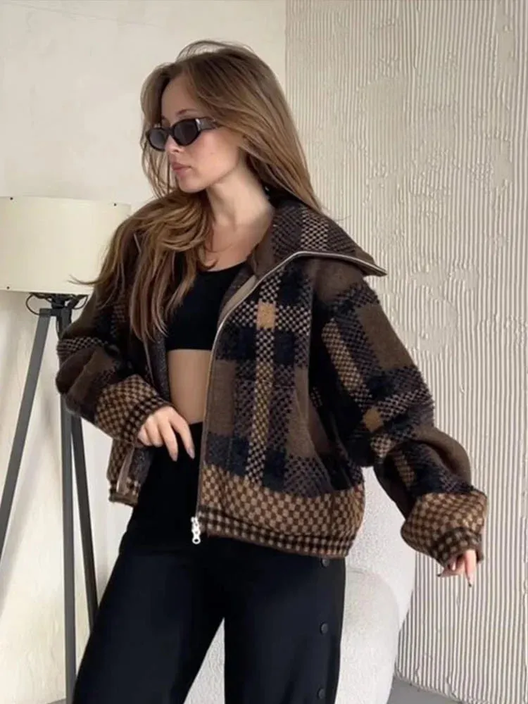 Fashionkova Plaid  Jacket Woman Coat Single Breasted Office Lapel Pocket Casual Thicken Top Ladies Spring High Street Warm Streetwear 2025