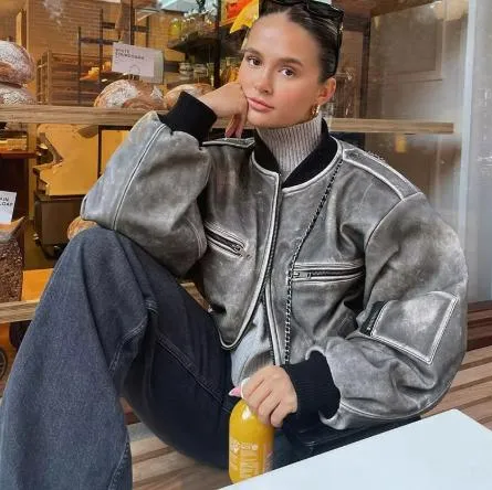 Fashionkova Women Fashion Solid Round Neck Zipper Jacket Elegant Long Sleeves Pocket Loose Coat 2024 New Autumn Female Commuting Streetwear