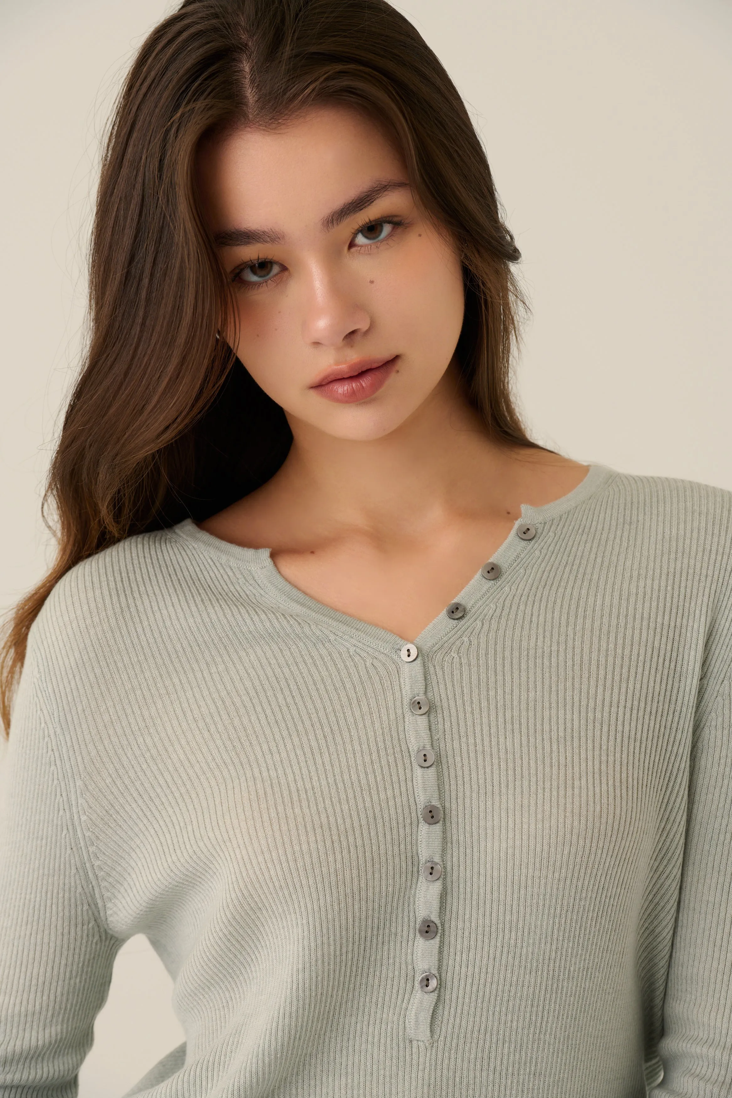Feels just right button down knit top