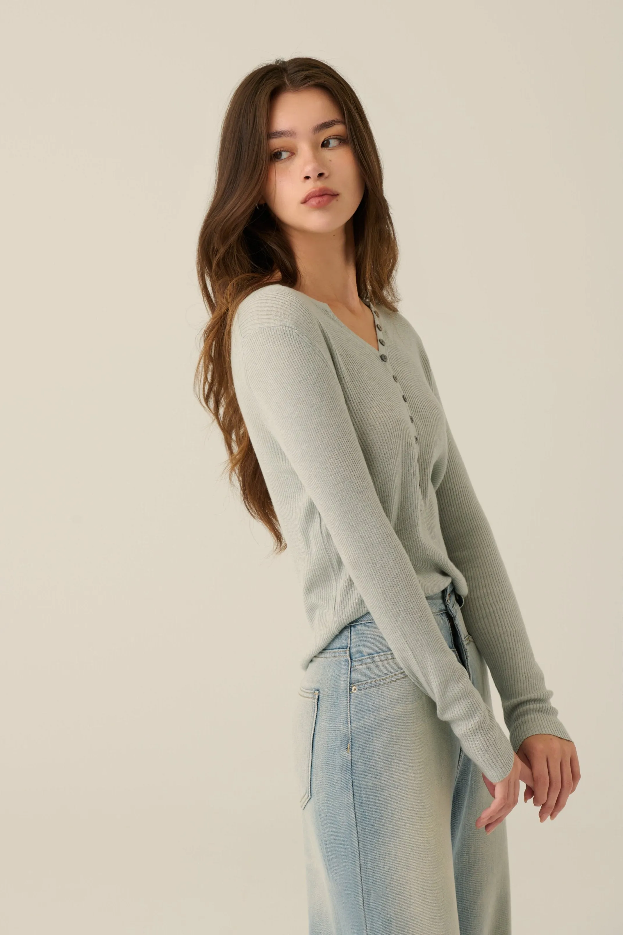Feels just right button down knit top