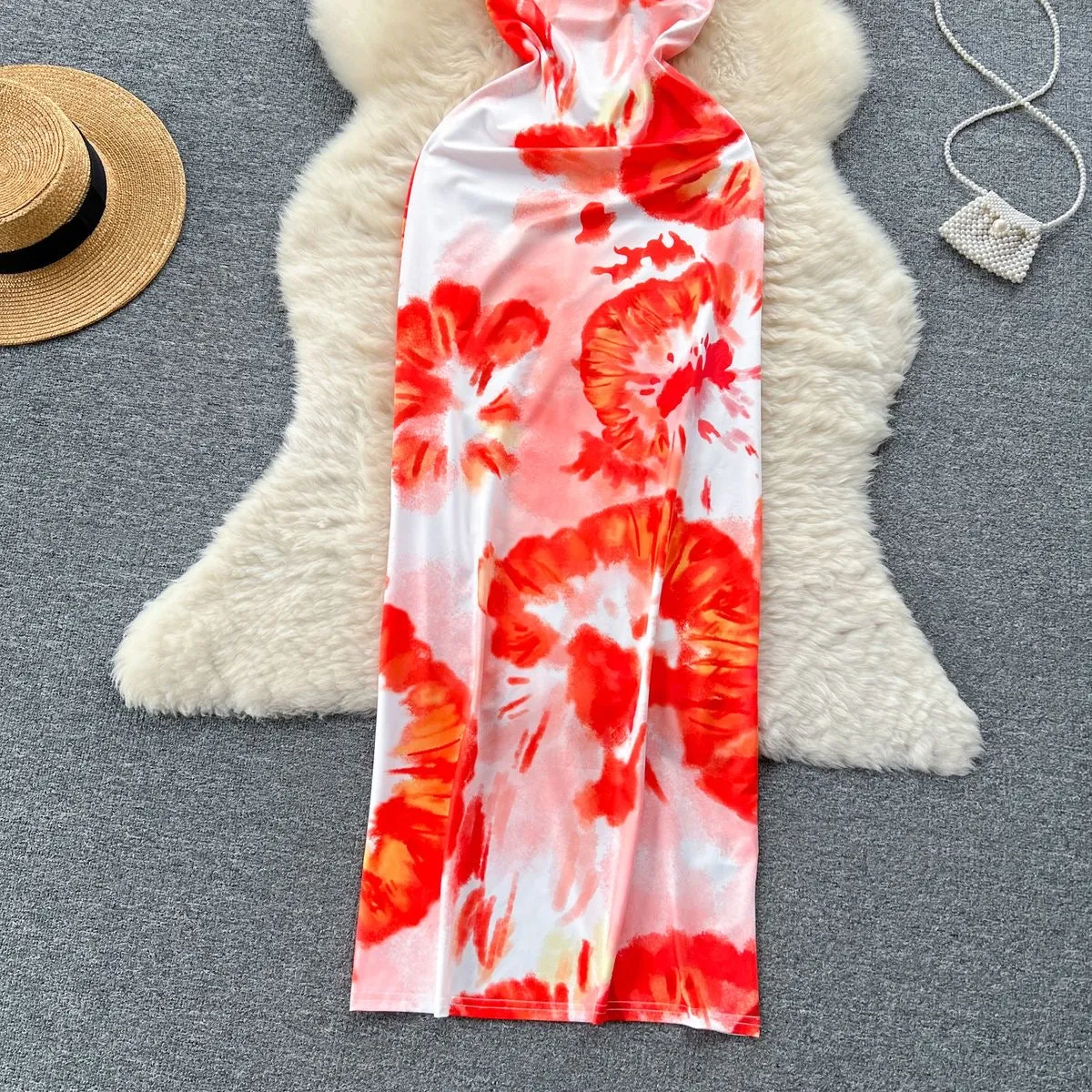 Fiery Bloom Maxi Dress – Sleeveless Bodycon