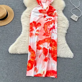 Fiery Bloom Maxi Dress – Sleeveless Bodycon