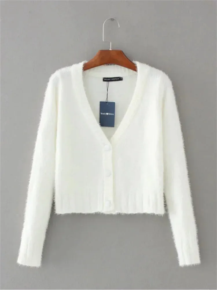 Flytonn V-Neck Knitwear Sweater Cardigan For Women Cropped Long Sleeve Streetwear Sexy Cropped Knit Outwear Women's Patchwork Coat