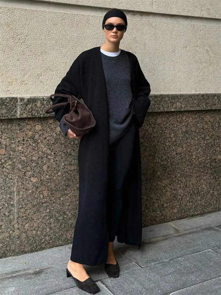 Flytonn Winter Oversized Sweater Cardigan Female Loose Lace-Up Knit Long Sleeve High Waist Outwear Streetwear Women Knitwear Coat