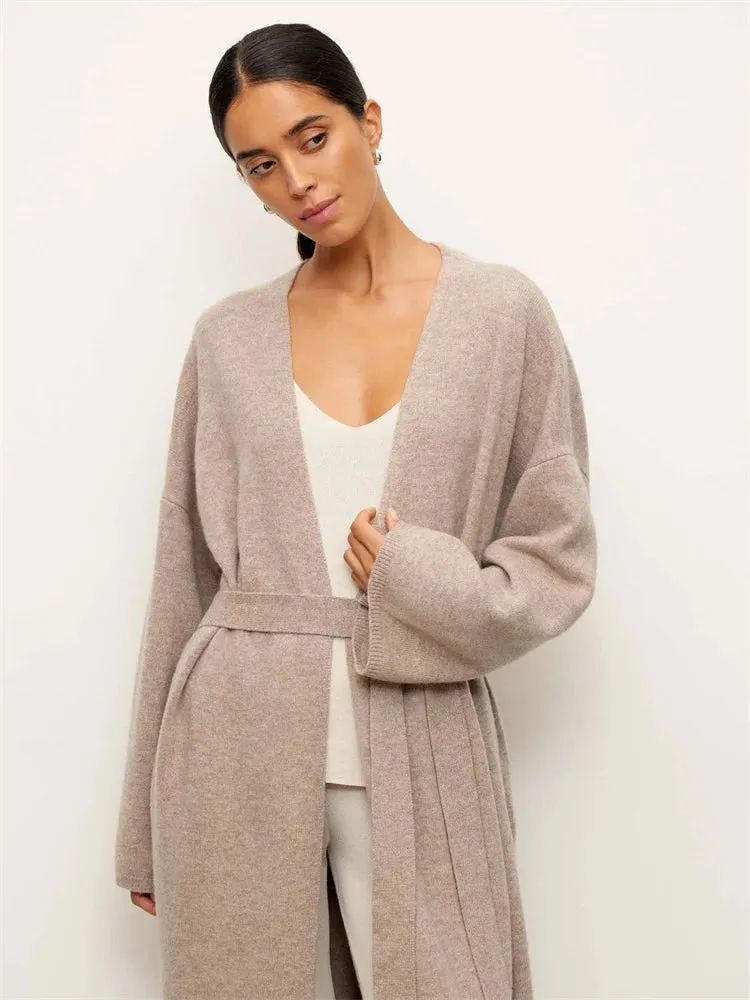 Flytonn Winter Oversized Sweater Cardigan Female Loose Lace-Up Knit Long Sleeve High Waist Outwear Streetwear Women Knitwear Coat