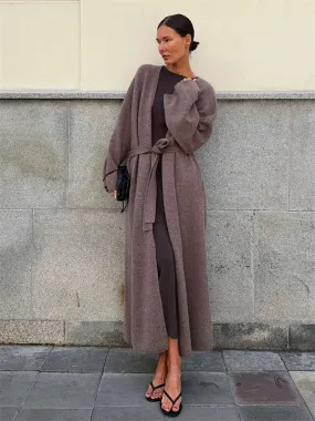 Flytonn Winter Oversized Sweater Cardigan Female Loose Lace-Up Knit Long Sleeve High Waist Outwear Streetwear Women Knitwear Coat