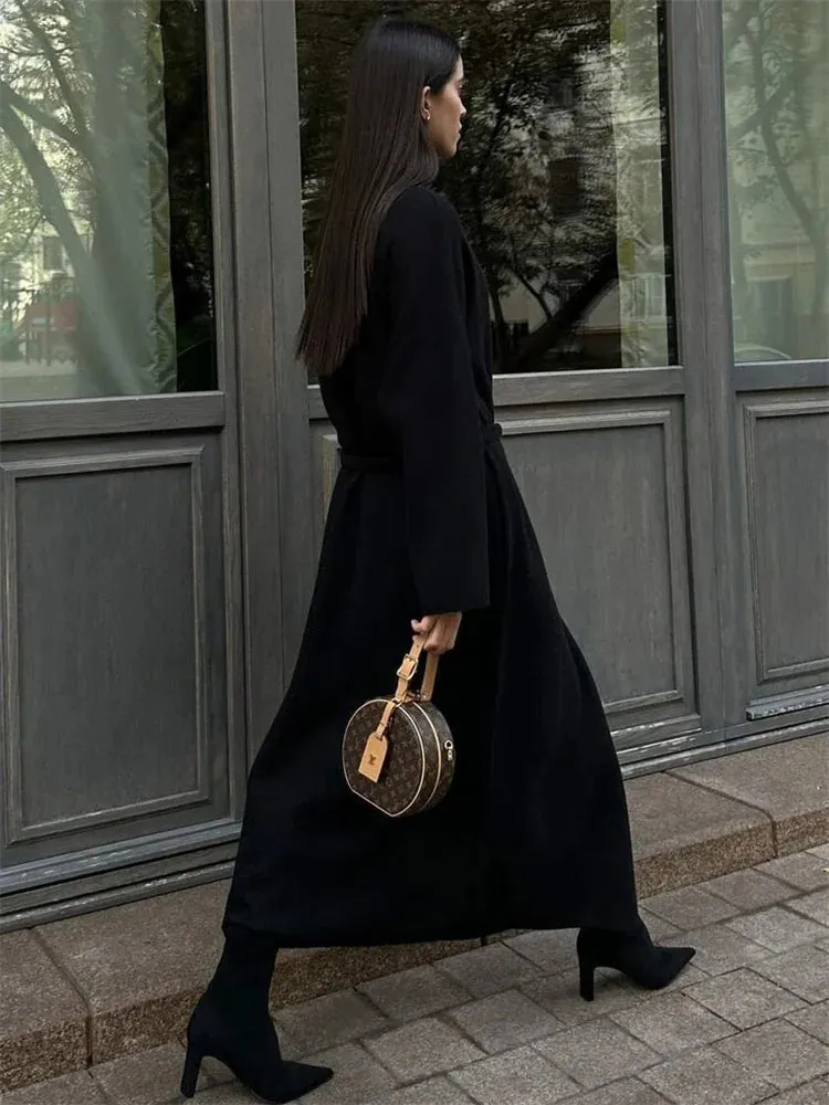 Flytonn Winter Oversized Sweater Cardigan Female Loose Lace-Up Knit Long Sleeve High Waist Outwear Streetwear Women Knitwear Coat