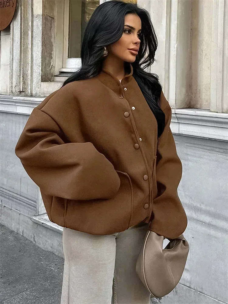 Flytonn Winter Vintage Pocket Outwear Female Patchwork Loose Casual Lapel Long Sleeve Casual Solid Streetwear Women's Coat 2024