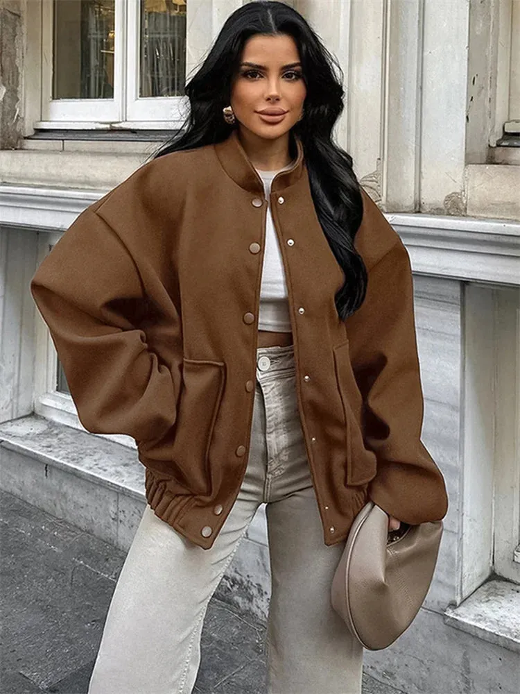 Flytonn Winter Vintage Pocket Outwear Female Patchwork Loose Casual Lapel Long Sleeve Casual Solid Streetwear Women's Coat 2024