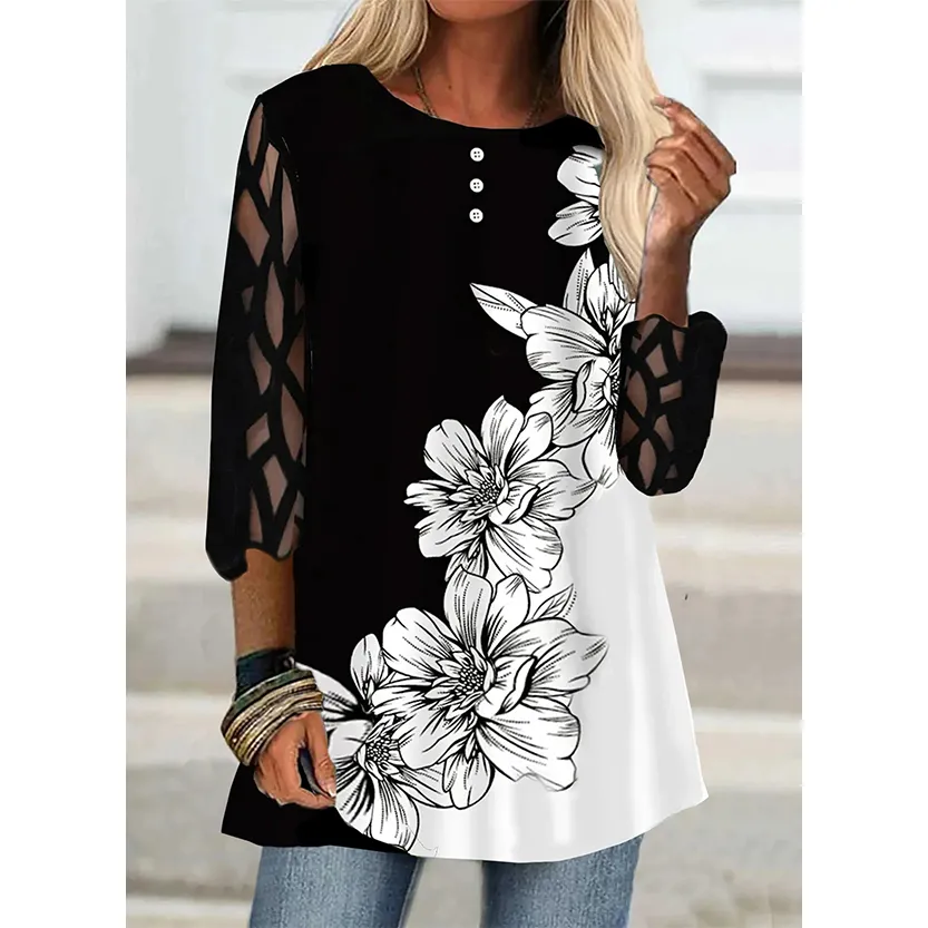 Funki Buys | Shirts | Women's Plus Splice Flower Print Blouse
