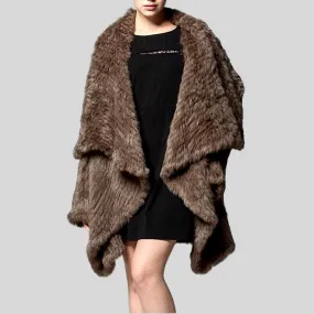 Genuine Knitted Rabbit Fur Multi-Color  Coat